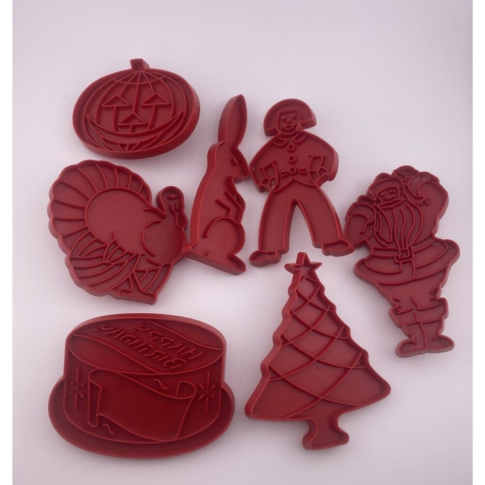 Vintage Tupperware Set of 7 Red Holiday Cookie Cutters
